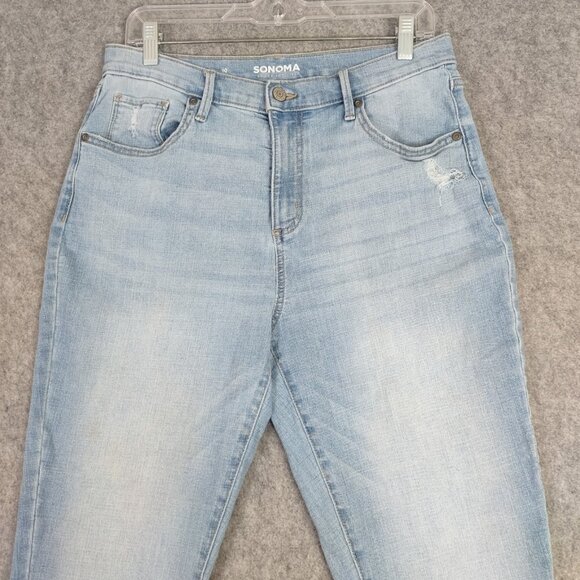 Sonoma Jeans Womens Sz 10 Boyfriend Mom High Rise Light Wash Distressed Tapered - Picture 3 of 11